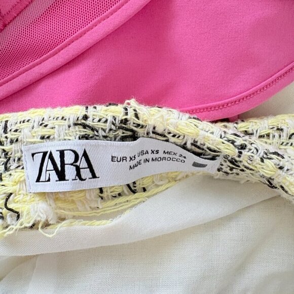 Zara SET Textured Tweed Plaid Crop Top + Skirt Yellow Black Size XS - Picture 15 of 15